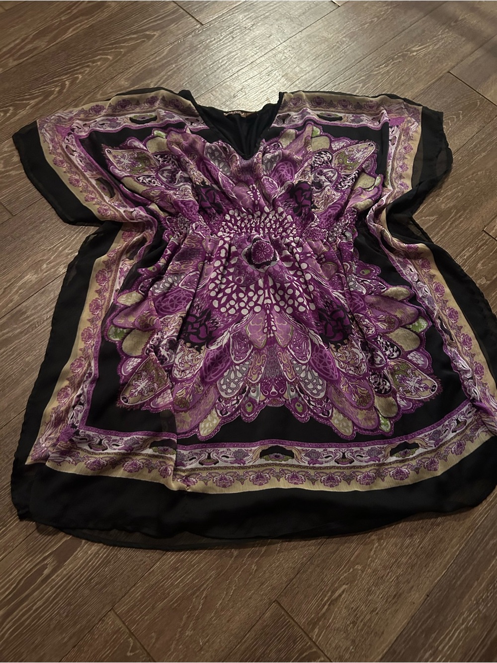 Women’s Purple Patterned Flutter Sleeve Top